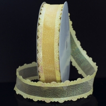 Лента Органза и Полиэстер Кружево, Цвет: Золотистый, Ширина: 25мм, около 18м/катушка, (УТ0011862)