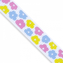 Лента Репсовая с Принтом Цветы, Полиэстер, Цвет: Белый, Ширина: 9мм, около 85м/катушка, (УТ0011803)