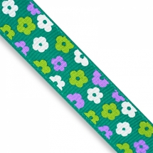 Лента Репсовая с Принтом Цветы, Полиэстер, Цвет: Зеленый, Ширина: 16мм, около 85м/катушка, (УТ0011806)