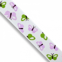 Лента Репсовая с Принтом Бабочка, Полиэстер, Цвет: Белый, Ширина: 16мм, около 85м/катушка, (УТ0011809)