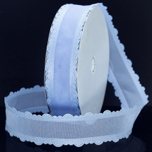 Лента Органза и Полиэстер Кружево, Цвет: Светло-голубой, Ширина: 25мм, около 18м/катушка, (УТ0011900)