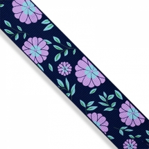 Лента Репсовая с Принтом Цветы, Полиэстер, Цвет: Темно-синий, Ширина: 25мм, около 85м/катушка, (УТ0011924)