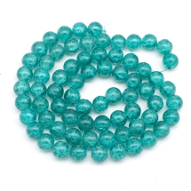 Бусины Стеклянные Кракле, "Битое Стекло" Круглые, Зеленый Морской, 12мм, Отверстие 2мм, около около 64шт/76см/нить, (УТ0018858)