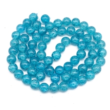 Бусины Стеклянные Кракле, "Битое Стекло" Круглые, Небесно-Голубой, 12мм, Отверстие 2мм, около 64шт/76см/нить, (УТ0019073)