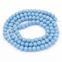 Бусины Стекло Окрашенные экокраской, на шнуре из смесового хлопка, Круглые, Синий, Диаметр: 4мм, Отверстие 1мм, около 100шт/41см/нить (УТ0024634)