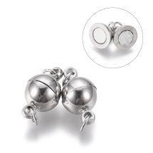 Застежка Магнитная Латунная Круглая с Колечками, Платина, 14х8мм, Отверстие 2мм, (УТ0026269)