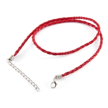 Основа для Ожерелья Плетеная, Искусственная Кожа с Застежкой Карабин и Цепочкой, Цвет: Красный, Размер: 42смх3мм, (УТ0026575)