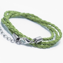 Основа для Ожерелья Плетеная, Искусственная Кожа с Застежкой Карабин и Цепочкой, Цвет: Оливковый, Размер: 42смх3мм, (УТ0026580)