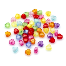 Бусины Акрил Сердце, Прозрачные, Граненые, Бусина в Бусине, Цвет: Микс, Размер: 10x9x6мм, Отверстие 2мм, около 165шт/50г, (УТ0027471)