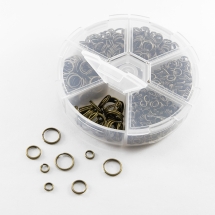 Набор Двойных Соединительных Колечек 4~10мм, Железные, Бронза, 4мм/5мм/6мм/7мм/8мм/10мм - общий вес 94г, Толщина 1-1.3мм, (УТ0027775)