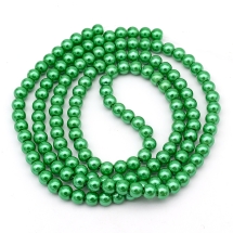 Жемчуг Бусины Стекло 6мм, Глянцевые, Круглые, Цвет: Зеленый, Диаметр: 6мм, Отв-тие 1мм, около 140шт/84см/нить, (УТ0027873)