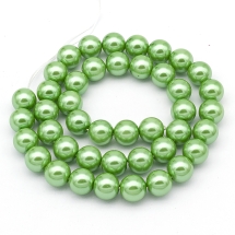 Жемчуг Бусины Стекло 10мм, Глянец, Экокраска, на нити из смесового хлопка, Круглые, Лайм, Диаметр: 10мм, Отв. 1мм, ок. 40шт/40см/нить (УТ0027895)
