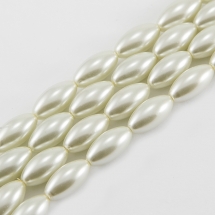 Перли Намистини Скляні, Глянцеві, Овал, Колір: Бежевий, Розмір: 16х8мм, Отвір 1мм, близько 25шт/40см/нитка, (УТ0027910)