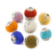 Намистини Індонезійські ручної роботи, з полімерної глини і Металу, Круглі, Колір: Мікс, Діаметр 14мм, Отвір 1.5мм, (УТ0028145)