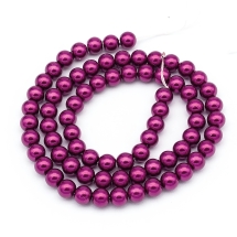 Перли Намистини Скло 6мм, Глянець, пофарбовані екокраской, на нитки з смесового бавовни, Круглі, Колір: Світло-вишневий, Діаметр: 6мм, Отвір 1мм, близько 72шт/43см/нитка, (УТ0029340)