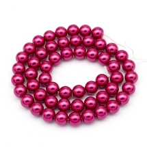 Перли Намистини Скло 8 мм, Глянець, пофарбовані екокраской, на нитки з смесового бавовни, Круглі, Колір: Світло-вишневий, Діаметр: 8 мм, Отвір 1мм, близько 50шт/40см/нитка, (УТ0029352)