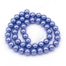 Жемчуг Бусины Стекло 8мм, Глянец, Экокраска, на нити из смесового хлопка, Круглые, Лиловый, 8мм, Отв. 1мм, ок. 50шт/40см/нить (УТ0029353)