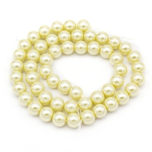 Перли Намистини Скло 8 мм, Глянець, пофарбовані екокраской, на нитки з смесового бавовни, Круглі, Колір: Жовта Шампань, Діаметр: 8 мм, Отвір 1мм, близько 50шт/40см/нитка, (УТ0029354)