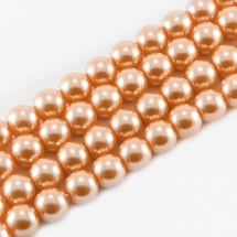 Перли Намистини Скло 8 мм, Глянець, пофарбовані екокраской, на нитки з смесового бавовни, Круглі, Колір: Темно-оранжевий, Діаметр: 8 мм, Отвір 1мм, близько 50шт/40см/нитка, (УТ0029360)