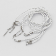 Основа для Ожерелья Плетеная, Искусственная Кожа с Застежкой Карабин и Цепочкой, Цвет: Белый, Размер: 42смх3мм, (УТ0029122)