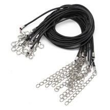 Основа для Ожерелья, Шнур Вощеный Хлопковый с Застежкой Карабин и Цепочка-Удлинитель, Черная, 43х1.5мм, 10шт/упак, (УТ0029144)