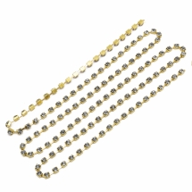 Стразовая Цепь Декоративная, Класс А, Золото/Черный Бриллиант, 2мм, около 360шт/1.1м, (УТ0029093)