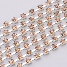 Стразовая Цепь Декоративная, Класс А, Серебро/Лайт Топаз, 2мм, около 360шт/1.1м, (УТ0029101)