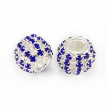 Шармы Евробусины Латунь и Стразы, Рондель, Цвет металла: Серебро, Цвет Страз: Сапфир, Размер: 12х10мм, Отв. 4мм, (УТ0029538)