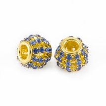 Шармы Евробусины Латунь и Стразы, Рондель, Цвет металла: Золото, Цвет Страз: Светлый Сапфир, Размер: 12х10мм, Отв. 4мм, (УТ0029549)