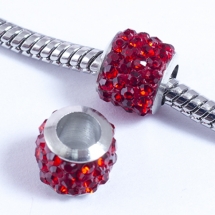 Шармы Евробусины Латунь и Стразы класс А, с Полимерной Глиной, Цилиндр, Цвет Страз: Светлый Сиам, Размер: 8.5х7.5мм, Отв. 5мм, (УТ0029574)