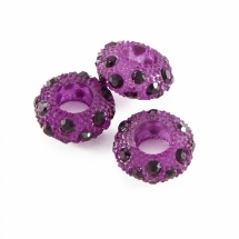 Шармы Евробусины Смола и Стразы, без вставки, Рондель, Цвет страз: Аметист, 12х6мм, Отв. 5мм, (УТ0028923)