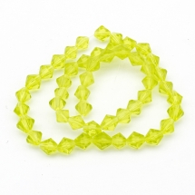Бусины Граненые Биконус 6мм, Прозрачное Стекло, Цвет: Желто-зеленый, Диаметр: 6мм, Отв-тие 1мм, около 52шт/32см/нить, (УТ0029266)