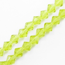 Бусины Граненые Биконус 8мм, Прозрачное Стекло, Цвет: Желто-зеленый, Диаметр: 8мм, Отв-тие 1мм, около 42шт/32см/нить, (УТ0029267)