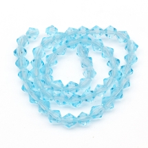 Бусины Граненые Биконус 6мм, Прозрачное Стекло, Цвет: Голубой небесный, Диаметр: 6мм, Отв-тие 1мм, около 55шт/35см/нить, (УТ0029270)