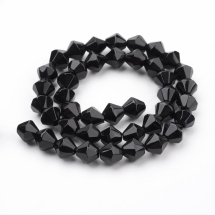 Бусины Стекло Граненые Биконус 8мм, Цвет: Черный, Диаметр: 8мм, Отв-тие 1мм, около 38шт/28см/нить, (УТ0029314)
