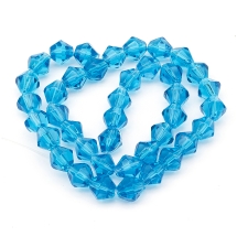 Бусины Граненые Биконус 8мм, Прозрачное Стекло, Цвет: Синий, Диаметр: 8мм, Отв-тие 1мм, около 42шт/32см/нить, (УТ0029321)