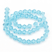 Бусины Австрийский Хрусталь Имитация, Стеклянные, Граненые Биконус, Голубой, 6х6мм, Отверстие 1мм, около 44шт/24см/нить, (УТ0029296)