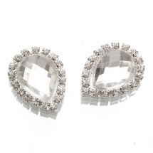 Стрази - Кабошони Акрил, навколо Стрази гірський Кришталь Клас А в основах Латунь кольору Срібло, Крапля, Плоскі ззаду, Грановані, Колір: Безбарвний, Розмір: 26х20х4мм, (УТ0029068)