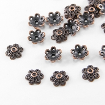 Шапочки для Бусин Квітка, Метал, Тибетський Стиль, Колір: Мідь, Розмір: 11х11х5мм, Отвір 1мм, (УТ0029167)
