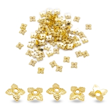 Шапочки для Намистин Квітка 4 Пелюстка, Сплав, Стиль Тибету, Золото, 6х6х2мм, Отвір 1мм, (УТ0029183)