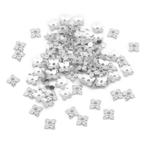 Шапочки для Намистин 4 Пелюстка Квітка, Сплав, Стиль Тибету, Срібло, 6х6х2мм, Отвір 1мм, (УТ0029185)