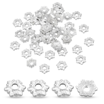 Шапочки для Бусин Металлические, Цветок, Цвет: Серебро, Размер: 7х7х2мм, Отверстие 1.5мм, (УТ0029187)