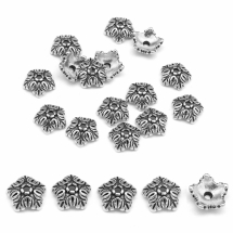 Шапочки для Бусин 5 пелюсток, Квітка, Тибетський Стиль, Метал, Колір: Античне Срібло, Розмір: 10х4мм, Отвір 1мм, (УТ0029196)