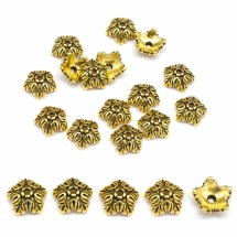 Шапочки для Бусин 5 пелюсток, Квітка, Тибетський Стиль, Метал, Колір: Античне Золото, Розмір: 10х4мм, Отвір 1мм, (УТ0029197)