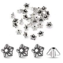 Шапочки для Бусин Метал, Квітка, Тибетський Стиль, Колір: Античне Срібло, Розмір: 8.5х5мм, Отвір 1мм, (УТ0029203)