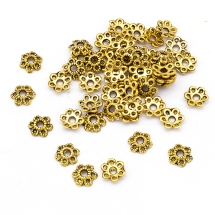 Шапочки для Бусин 6 лепестков, Цветок, Металл, Тибетский Стиль, Цвет: Античное Золото, Размер: 6х1.5мм, Отверстие 2мм, (УТ0029206)