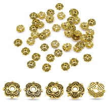 Шапочки для Бусин 4 пелюстки, Квітка, Метал, Тибетський Стиль, Колір: Античне Золото, Розмір: 8х8х2мм, Отвір 2мм, (УТ0029212)