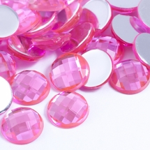 Акрилові Стрази - Кабошони, Грановані, Плоскі Круглі, Колір: Рожевий, Розмір: 12х4мм, (УТ0030103)