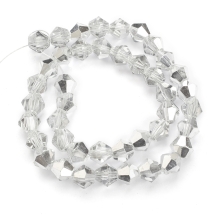 Бусины Австрийский Хрусталь Класс АА, Имитация, Платиновое полупокрытие, Биконус, Бесцветный+Платина, 6х6мм, ок. 44шт/25.5см/нить (УТ0031055)