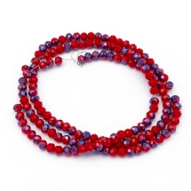 Бусины Гальваника Стекло АВ-Цвет, Полупокрытие, Непрозрачные, Граненые, Рондель, Красный, 4х3мм, Отв-тие: 1мм, около 140шт/48см/нить (УТ0031072)